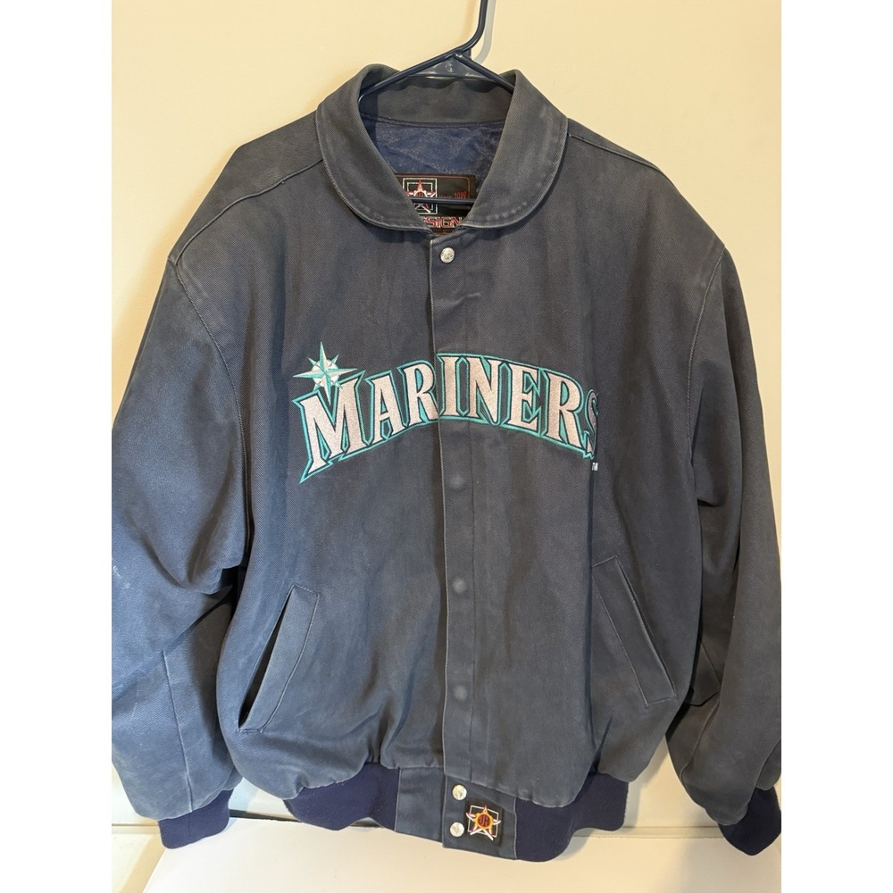 VTG JH Design‎ Seattle Mariners MLB Cotton Twill Embroidered Bomber Jacket XL